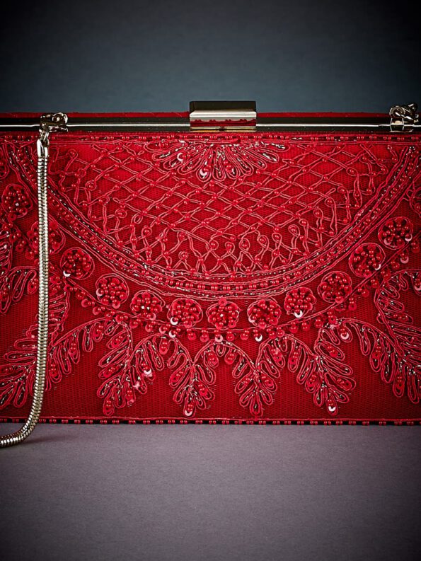 Red Embroidered Clutch