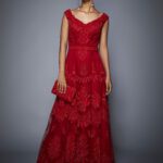 Ruby Red Embroidered Cocktail Gown