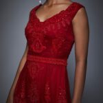 Ruby Red Embroidered Cocktail Gown