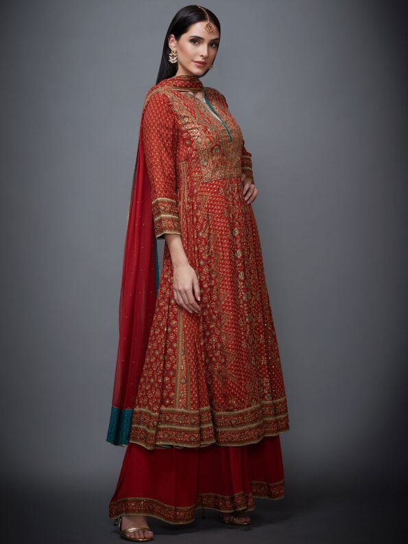 Rust Embroidered Palazzo Suit Set-3
