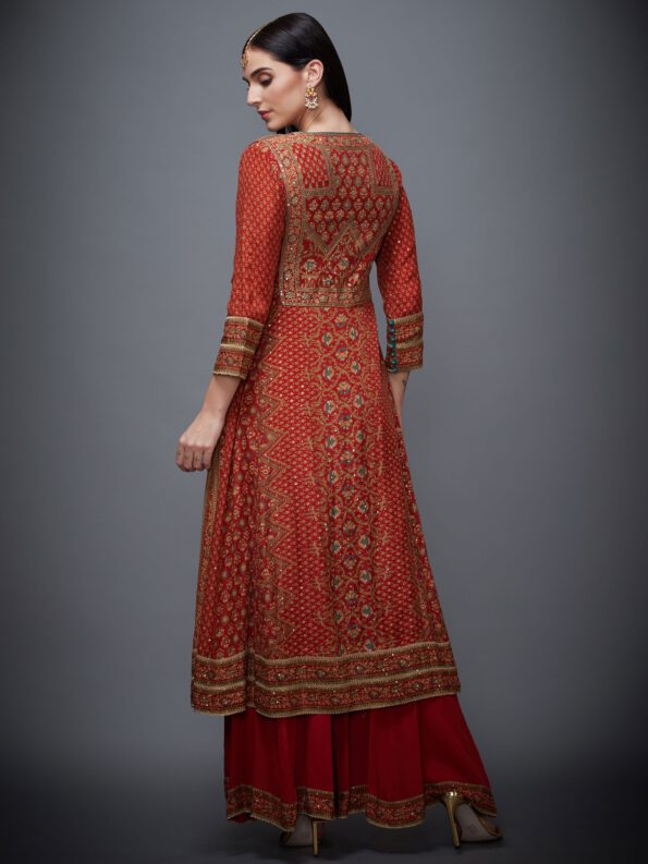 Rust Embroidered Palazzo Suit Set-4