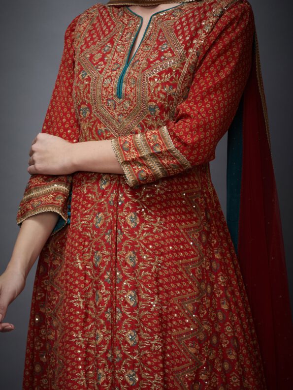 Rust Embroidered Palazzo Suit Set-5