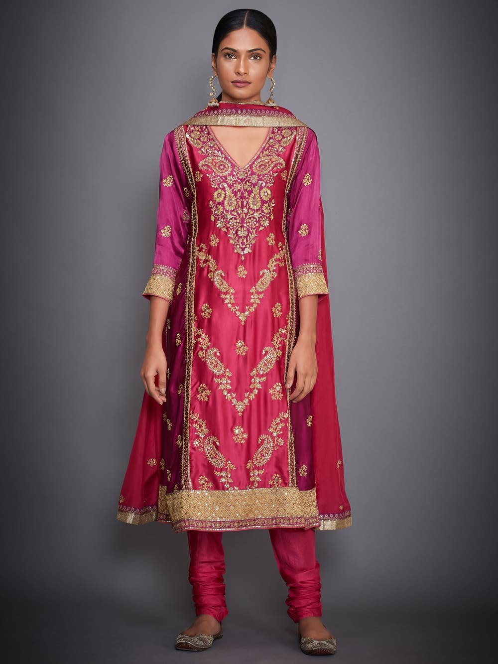 Burgundy Silk & Viscose Embroidered Gown Design by Ri Ritu Kumar at  Pernia's Pop Up Shop 2024